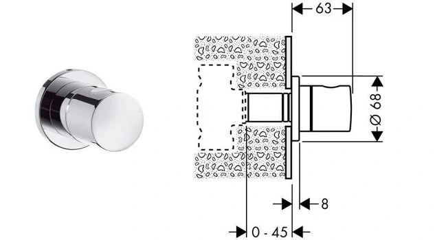 Запорный вентиль Hansgrohe (15972000) с рукояткой S