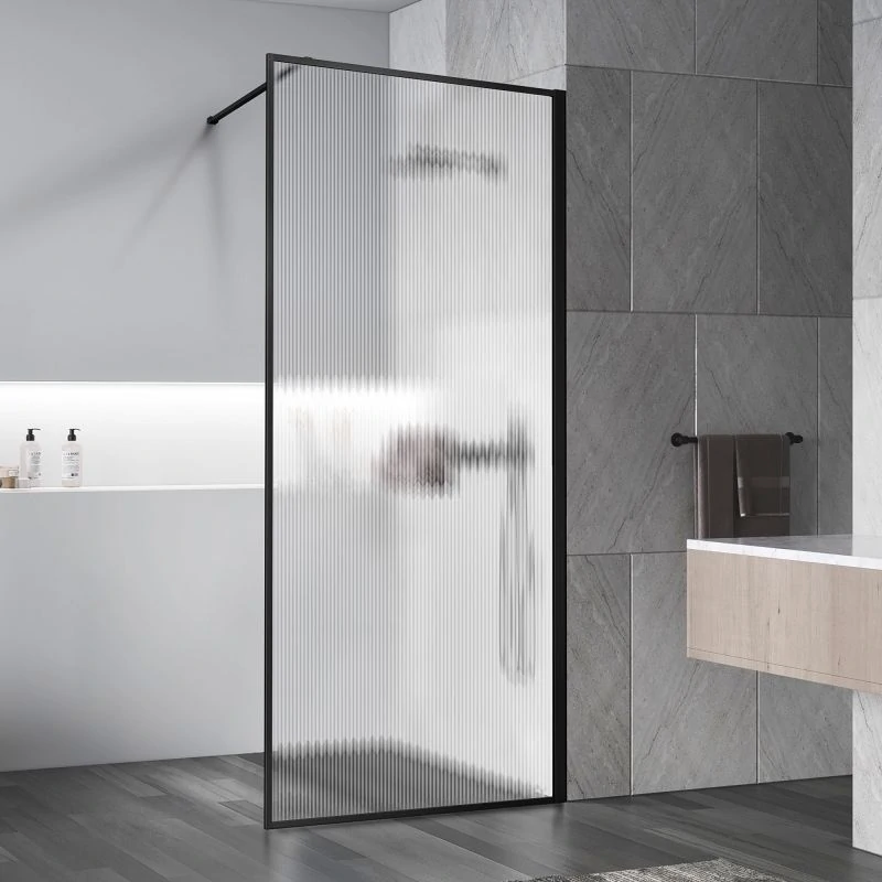 Душевая перегородка Vincea Walk-In 110×200, чёрная, рифлёное стекло