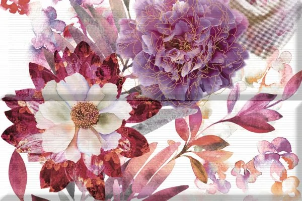Панно Absolut Keramika Composicion Savage Flowers 02 Berenjena 30x45 комплект