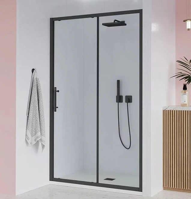 Душевая дверь Veconi Evo 100 B, 1800x1950, черный матовый, стекло прозрачное