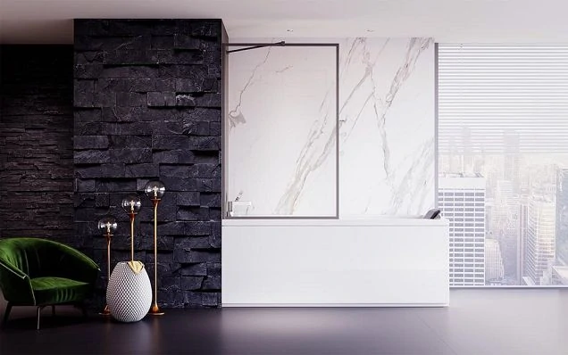 Шторка на ванну Veconi Palau PL-85GR, 700x1500, брашированный графит, стекло прозрачное