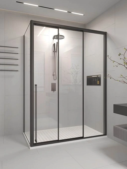 Душевой угол раздвижной Veconi Premium Prato 300 SP B-R, 1700х800x2000, черный матовый, стекло прозрачное