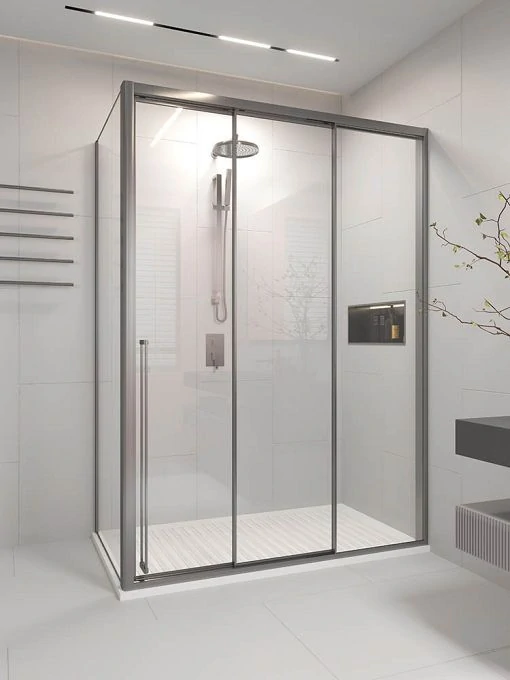 Душевой угол раздвижной Veconi Premium Ptato 300 SP GR-R, 1700х1000x2000, брашированный графит, стекло прозрачное