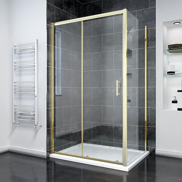 Душевой угол Veconi Rovigo RV-055G, 1000х700х1950, золото брашинг, прозрачное стекло
