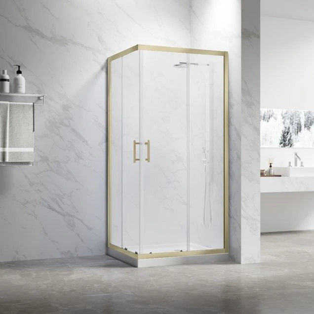 Душевой угол Veconi Rovigo RV-27G, 1200x800x1900, золото брашинг, прозрачное стекло