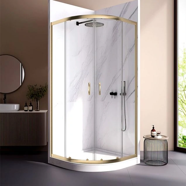 Душевой угол Veconi Rovigo RV-202G, 800x800x1900, брашированное золото, прозрачное стекло
