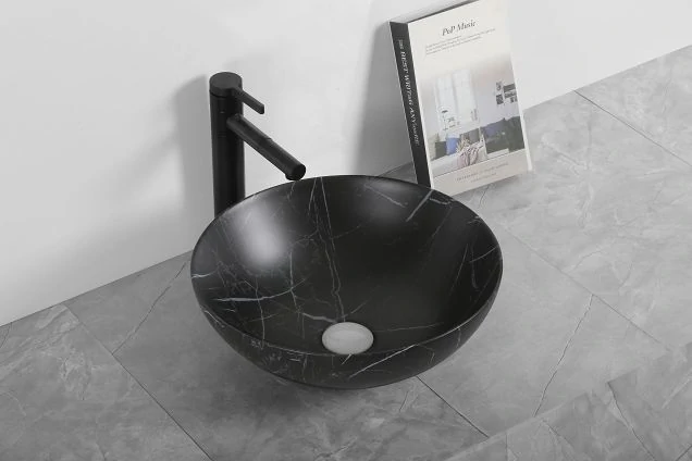 Раковина CR3301MMB1 накладная, мрамор матовый чёрный, круглая, 400х400х140 Ceruttispa