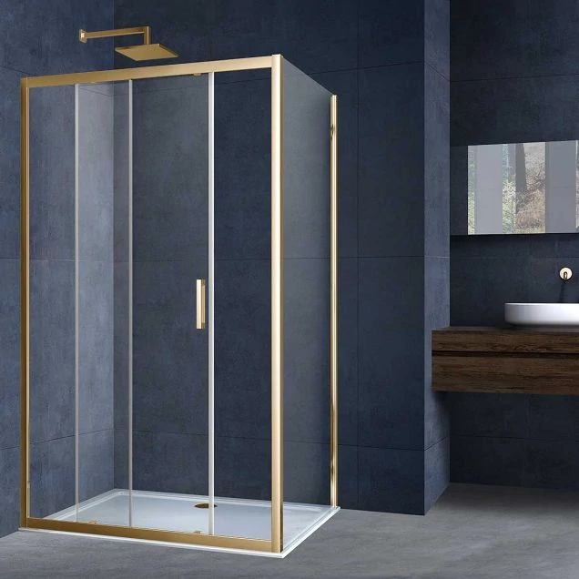 Душевой уголок Alpha VSR-3AL8012CLG, 1200*800, брашированное золото, стекло прозрачное
