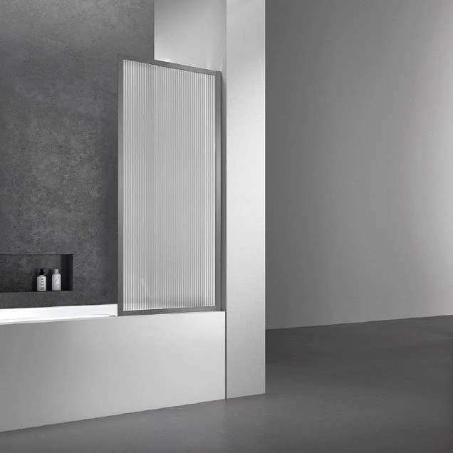 Душевая шторка на ванну VSB-41700FLGM, 700*1400, вороненая сталь, стекло рифленое