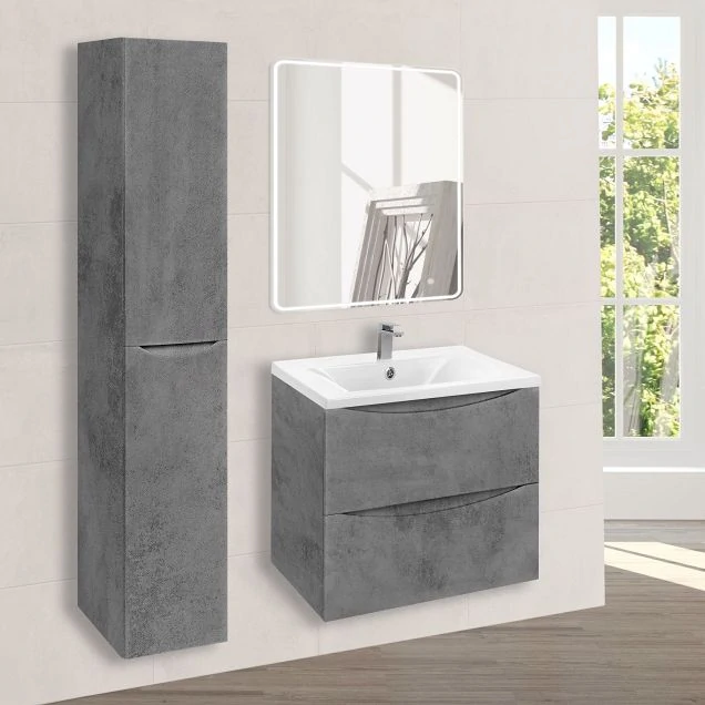 Тумба под раковину Mia 600 подвесная, 2 выкатных ящика soft close, Beton