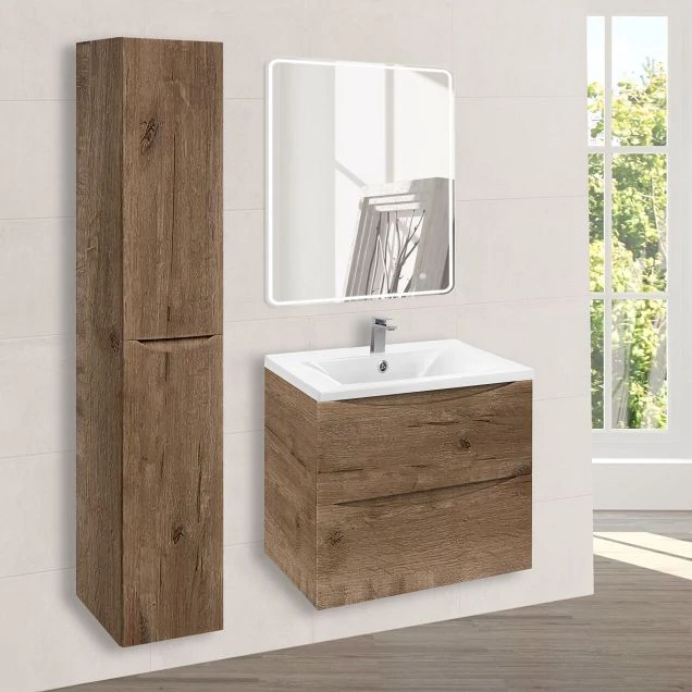 Тумба под раковину Mia 600 подвесная, 2 выкатных ящика soft close, V.Oak