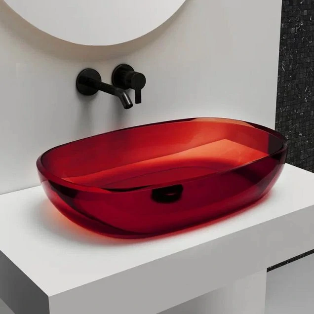 Раковина накладная прозрачная ABBER Kristall AT2805Rubin красная