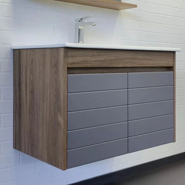 Тумба с раковиной Comforty Кемер-75 00-00017883CF антрацит/дуб тёмно-коричневый