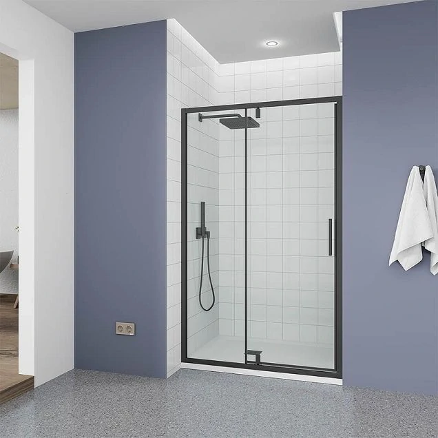 Душевая дверь Veconi Ottimo 110 OP20B-110-12-C9 профиль Черный матовый стекло тонированное