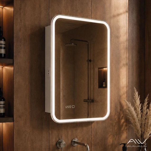 Зеркальный шкаф Alavann Cosmetic Light 60 с подсветкой, часами и приближением