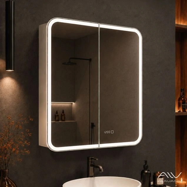 Зеркальный шкаф-трюмо Alavann Cosmetic Light 80 с подсветкой и часами