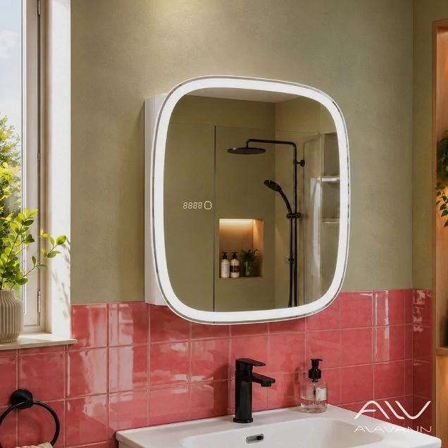 Зеркальный шкаф Alavann Rado Vizazh 60x60 с приближением, подсветкой, часами, сенсорное