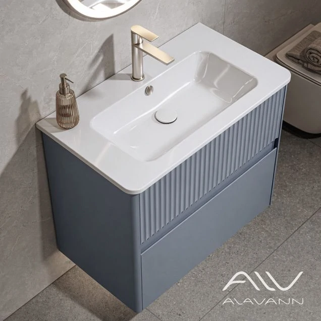 Тумба с раковиной Alavann Wave 80 голубой деним (ум. Nikson 80)