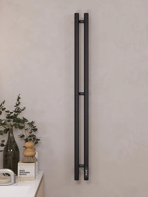 Полотенцесушитель электрический APEXTERMO Луна LN10111BM 1100x80 с крючками, черный матовый