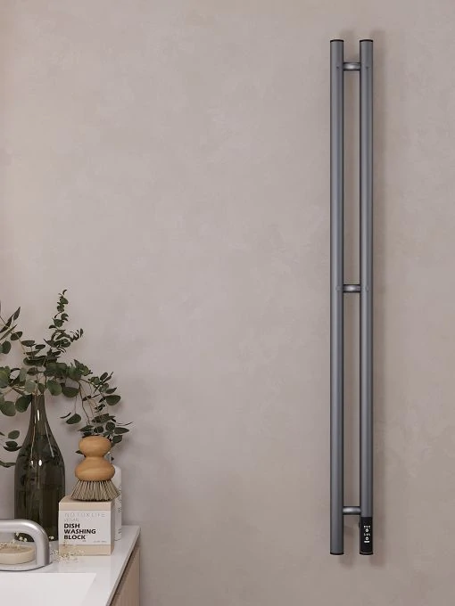 Полотенцесушитель электрический APEXTERMO Луна LN10111GF 1100x80 с крючками, графит металлик