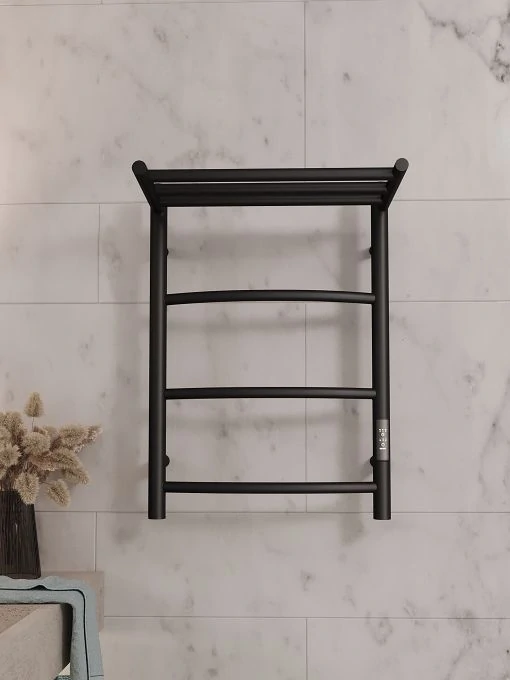 Полотенцесушитель электрический APEXTERMO Корона CR01164BM 600x400 с полкой, черный матовый