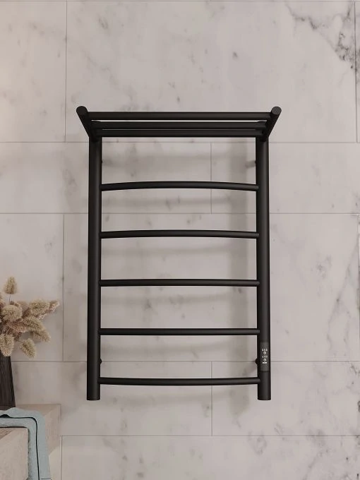 Полотенцесушитель электрический APEXTERMO Корона CR01185BM 800x500 с полкой, черный матовый